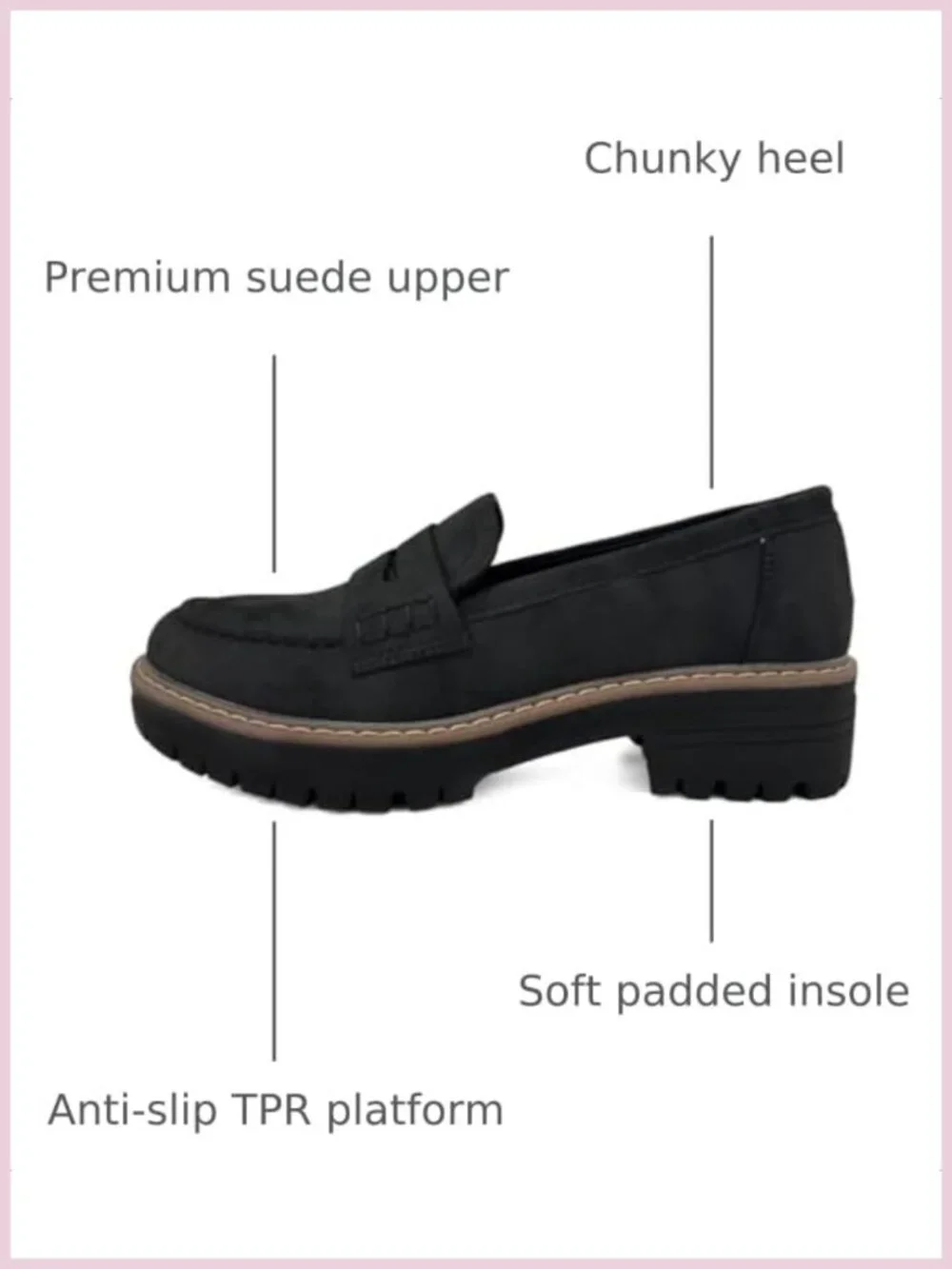 Suede Platform Penny Loafers Slip On Casual Work Walking Shoes